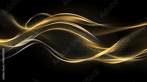 Abstract Gold Waves with Glitter on a Black Background