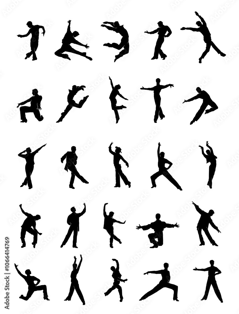 Collection of Dynamic Dance Silhouettes in Motion Collection of Dynamic Dance Silhouettes in Motion