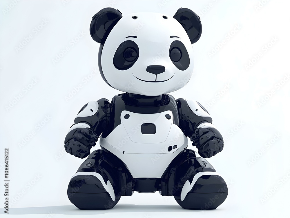 Flat Close Up Therapy Robot Panda Mimicking Emotions Macro Shot Captures Responsive Features Empathetic Interaction Futuristic Pet Therapy Vector Illustration
