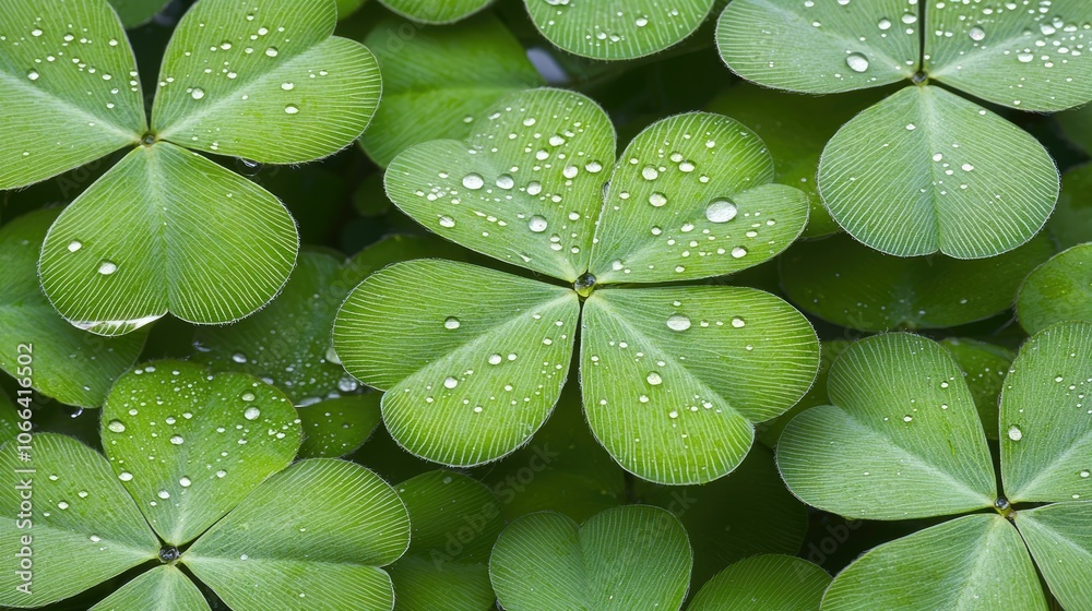Fototapeta premium Explore the beauty of dew-kissed clover leaves in nature's lush greenery