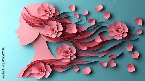 Elegant Pink Petals and Hair in Paper Art Design
