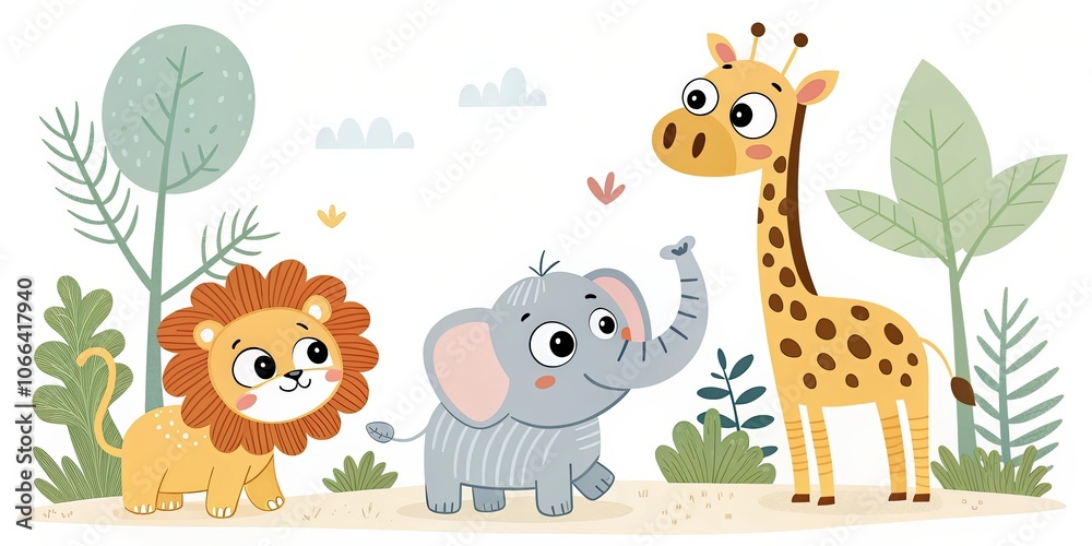 Naklejka premium minimalist cute cartoon safari animals background