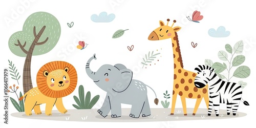 Fototapeta Naklejka Na Ścianę i Meble -  minimalist cute cartoon safari animals background