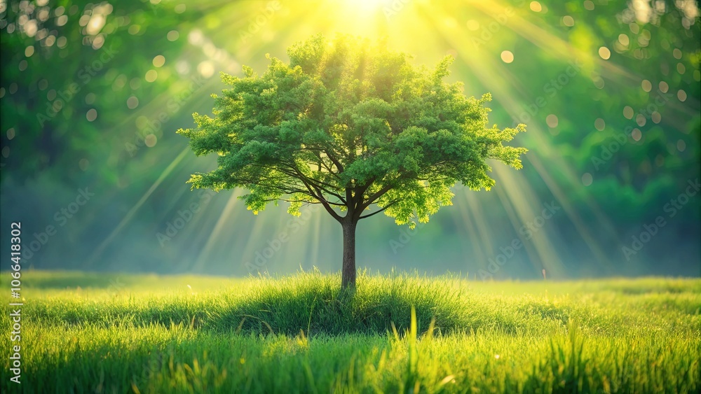 A lone tree bathed in the golden glow of the rising sun, its branches reaching towards the heavens, stands tall and proud in a field of verdant grass, a beacon of life and resilience A lone tree bathed in the golden glow of the rising sun, its branches reaching towards the heavens, stands tall and proud in a field of verdant grass, a beacon of life and resilience