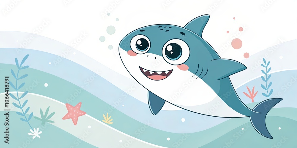 Fototapeta premium minimalist cute cartoon shark background