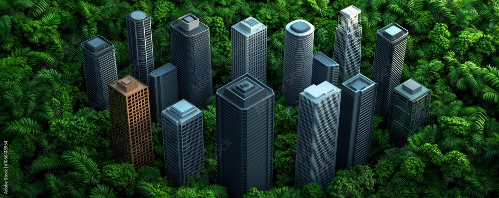 Fototapeta premium Aerial View of a Coastal City Amidst Lush Greenery