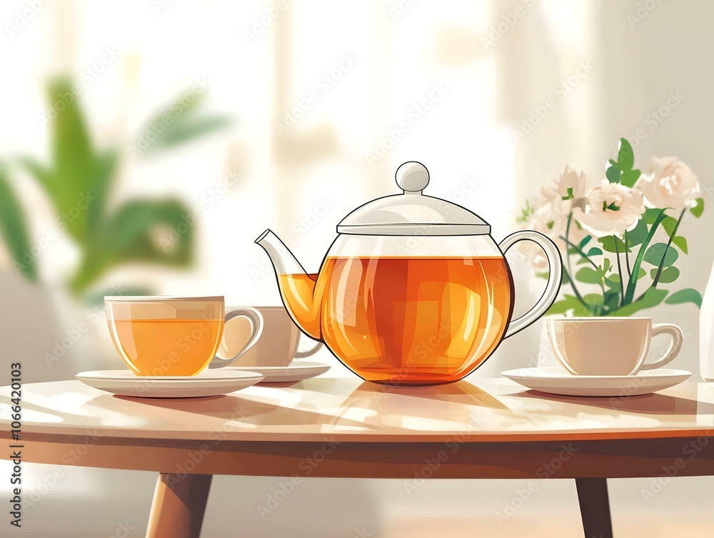 Flat Bokeh Effect Teapot Cups Coffee Table Cozy Living Room Shallow Focus Vector Illustration Warm Inviting Hot Drink Sharing Comfort Business Tone Flat Bokeh Effect Teapot Cups Coffee Table Cozy Living Room Shallow Focus Vector Illustration Warm Inviting Hot Drink Sharing Comfort Business Tone