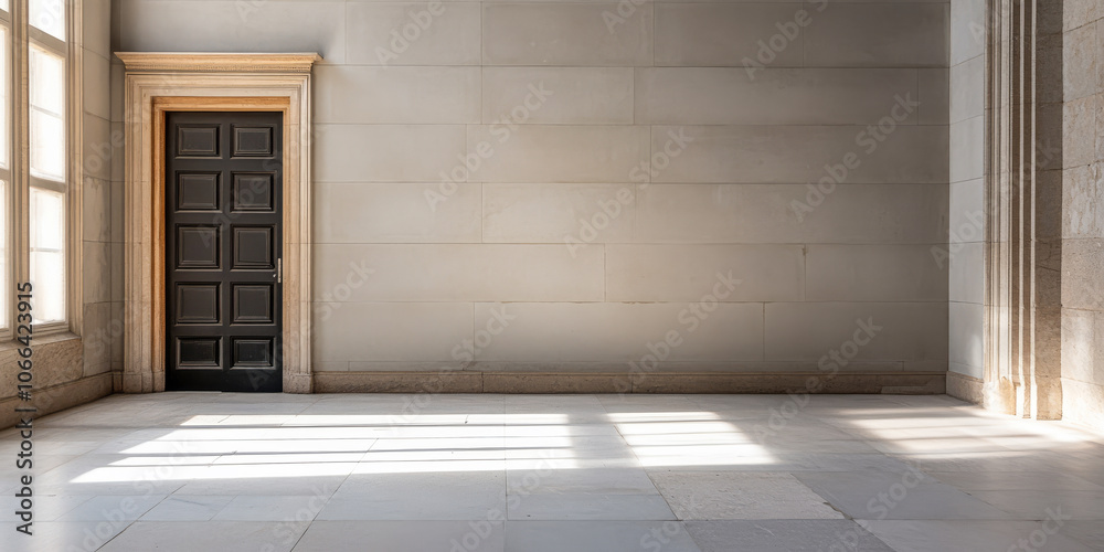 Fototapeta premium A serene corner of an elegant room featuring natural light streaming through tall windows