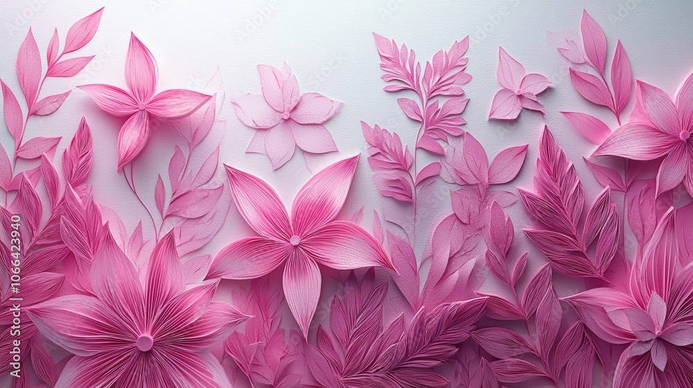 Pink Ribbons and Floral Layers for Artistic Background Pink Ribbons and Floral Layers for Artistic Background