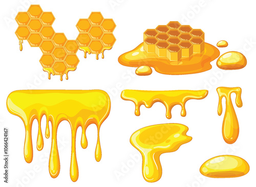 Honeycomb and Honey Drips Illustration