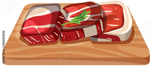Fresh Meat Cuts on Wooden Board