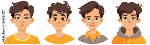 Four Cartoon Boys in Different Outfits