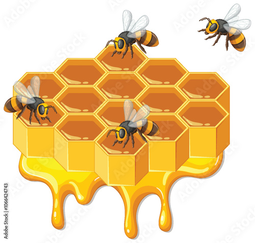 Bees and Honeycomb Vector Illustration