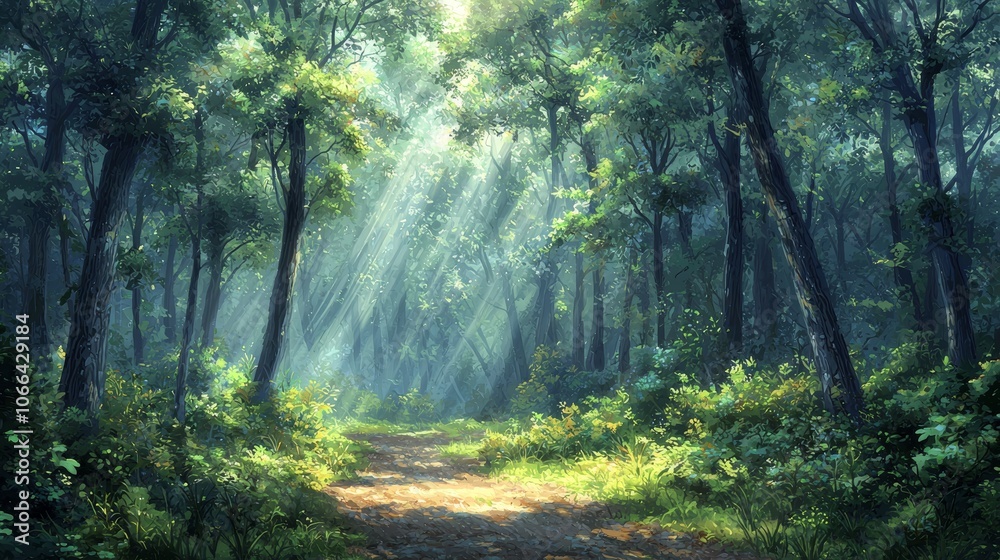 Fototapeta premium Dirt Road Through Lush Dense Woodlands