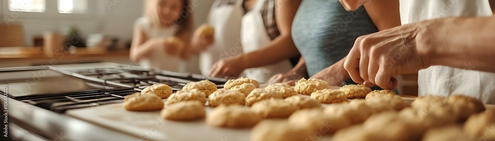 Family Baking Cookies Together in Kitchen, Candid Shot of Joyful Family Dynamics, Flour-filled Interactions, Fun Moments, Teamwork in Baking, Sweet Family Memories, Photo Stock Concept Family Baking Cookies Together in Kitchen, Candid Shot of Joyful Family Dynamics, Flour-filled Interactions, Fun Moments, Teamwork in Baking, Sweet Family Memories, Photo Stock Concept
