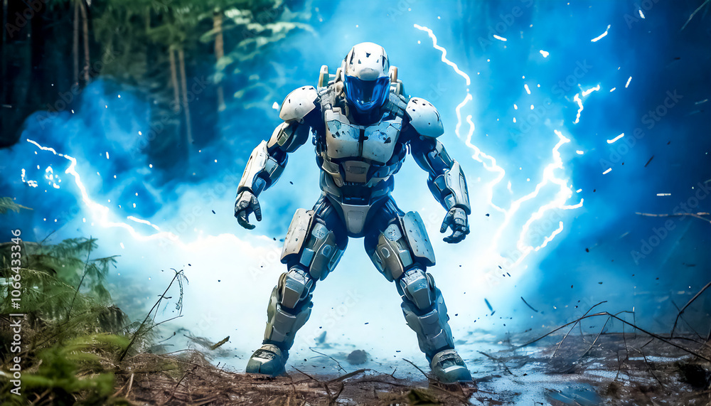 In comic book style astronaut, alien, robot in armored spacesuit in action. Starship troopers, star wars, space exploration, space science In comic book style astronaut, alien, robot in armored spacesuit in action. Starship troopers, star wars, space exploration, space science