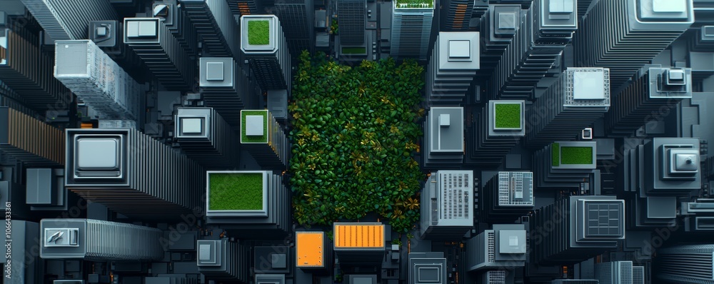 Vibrant Park Surrounded by Modern Cityscape Above View