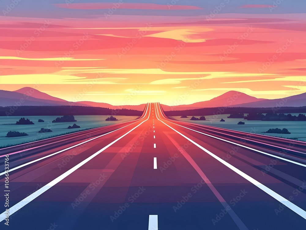 Flat Glossy Highway Sunset Motion Blur Dynamic Shot Cars Speeding Exciting Atmosphere Plain Sky Copy Space Background Banner Simple Vector Illustration Business Tone Flat Glossy Highway Sunset Motion Blur Dynamic Shot Cars Speeding Exciting Atmosphere Plain Sky Copy Space Background Banner Simple Vector Illustration Business Tone