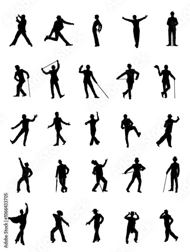 Silhouette collection of male dancer in ballroom dance pose. Silhouettes of man dancing in various pose.