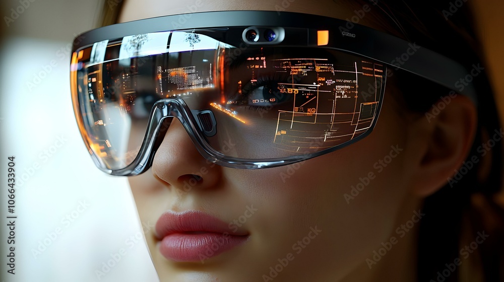 3D Close Up Person Face Augmented Reality Glasses Virtual Data Overlays Macro Shot Immersive Technology Blend Physical Digital Worlds Remote Working Comfort 3D Close Up Person Face Augmented Reality Glasses Virtual Data Overlays Macro Shot Immersive Technology Blend Physical Digital Worlds Remote Working Comfort