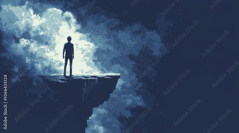 Solitary Figure Standing on Edge of a Cliff Solitary Figure Standing on Edge of a Cliff