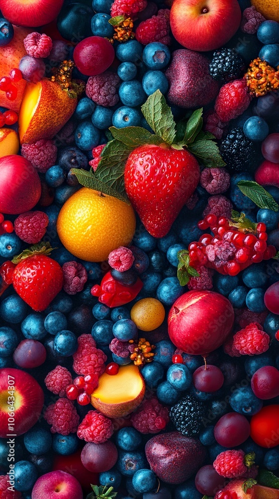 Vibrant Summer Fruit: A Colorful Still Life of Fresh Berries, Peaches, and Apples Vibrant Summer Fruit: A Colorful Still Life of Fresh Berries, Peaches, and Apples