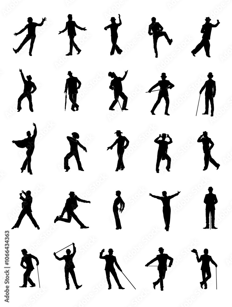 Silhouette collection of male dancer in ballroom dance pose. Silhouettes of man dancing in various pose. Silhouette collection of male dancer in ballroom dance pose. Silhouettes of man dancing in various pose.