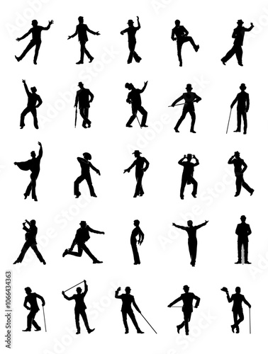 Silhouette collection of male dancer in ballroom dance pose. Silhouettes of man dancing in various pose.