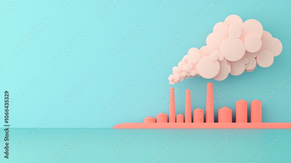 Paper Cut Art of Factories on Blue Background Paper Cut Art of Factories on Blue Background