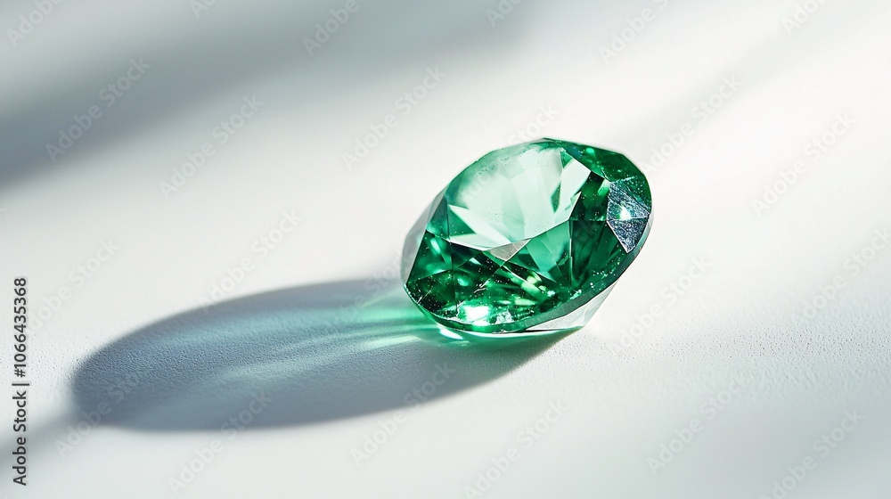 A lustrous green gem glimmers softly against a pristine backdrop, highlighting its masterful cut and opulent allure. A lustrous green gem glimmers softly against a pristine backdrop, highlighting its masterful cut and opulent allure.