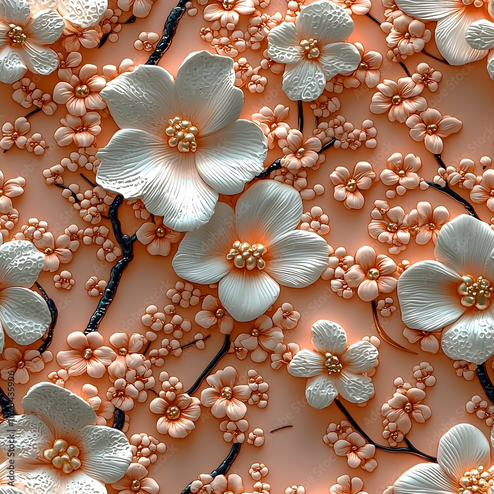 Close-up of delicate white and peach blossoms, creating a beautiful floral pattern. Close-up of delicate white and peach blossoms, creating a beautiful floral pattern.