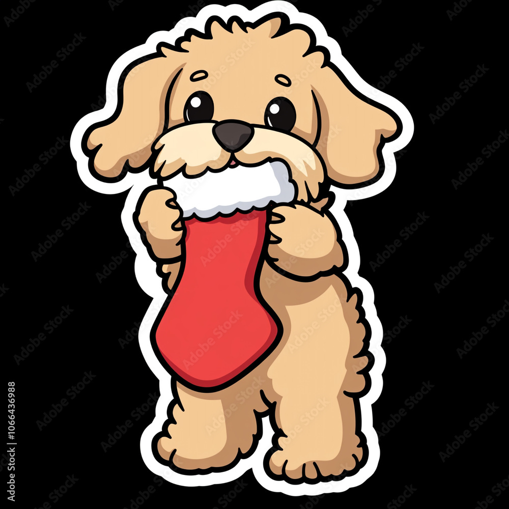 Portuguese Water Dog Holding A Christmas Stocking Portuguese Water Dog Holding A Christmas Stocking