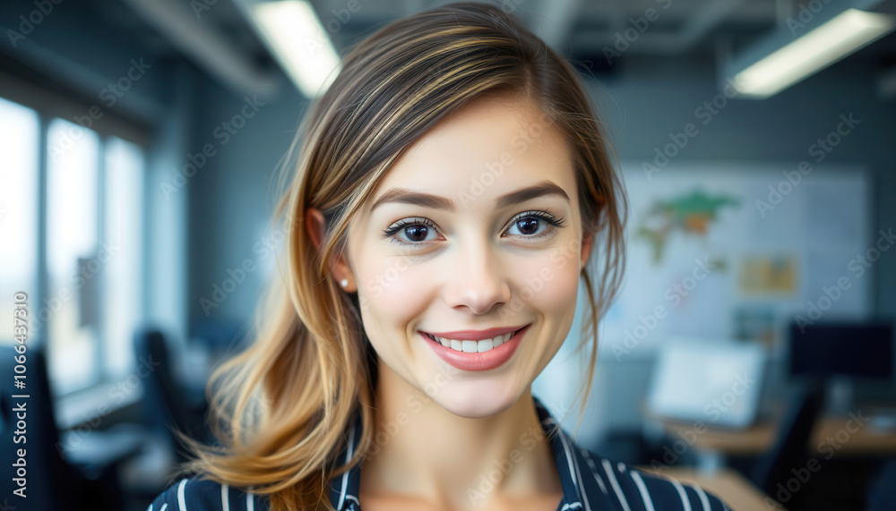 portrait of a smiling woman in office portrait of a smiling woman in office