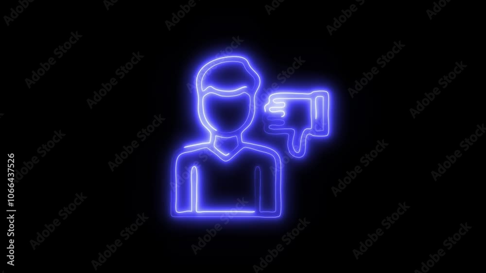 Glowing Dislike Icon and Symbol in HD Video Neon Animation on Black Background