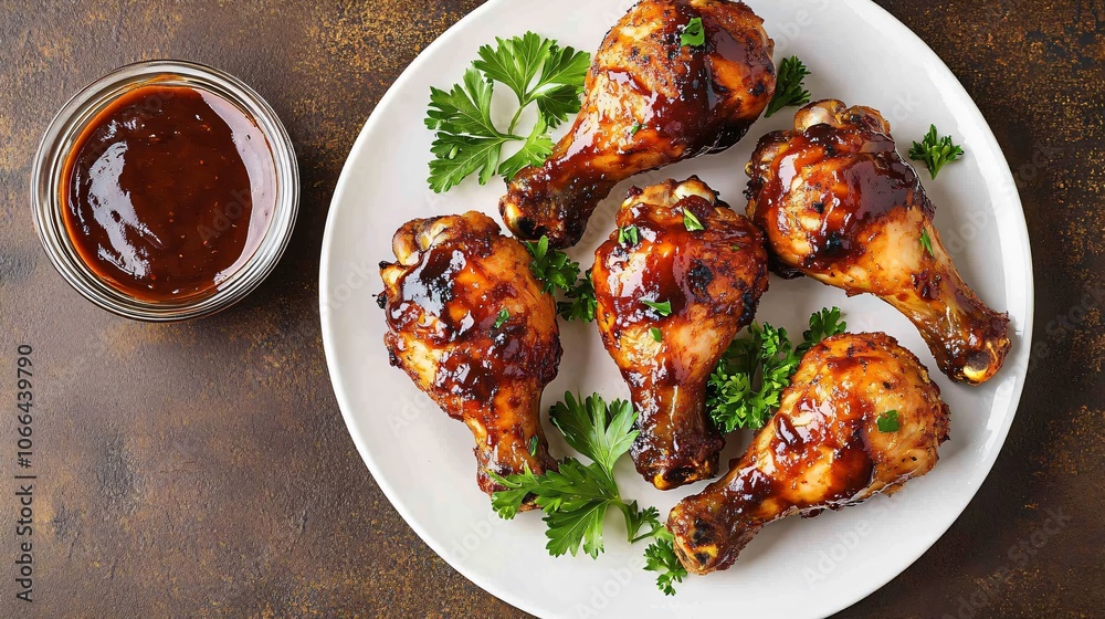 Barbecue Chicken Drumsticks with Sauce on White Plate Barbecue Chicken Drumsticks with Sauce on White Plate