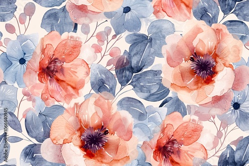 Delicate floral watercolor repeating design in gentle pastel hues, ideal for cosmetic items or other uses.