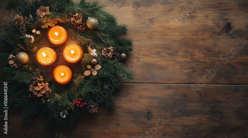 Christian advent wreath with 4 burning candles
