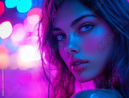 Dynamic Night Vibes: A Futuristic Portrait ofWoman in Neon Emotion and Energy