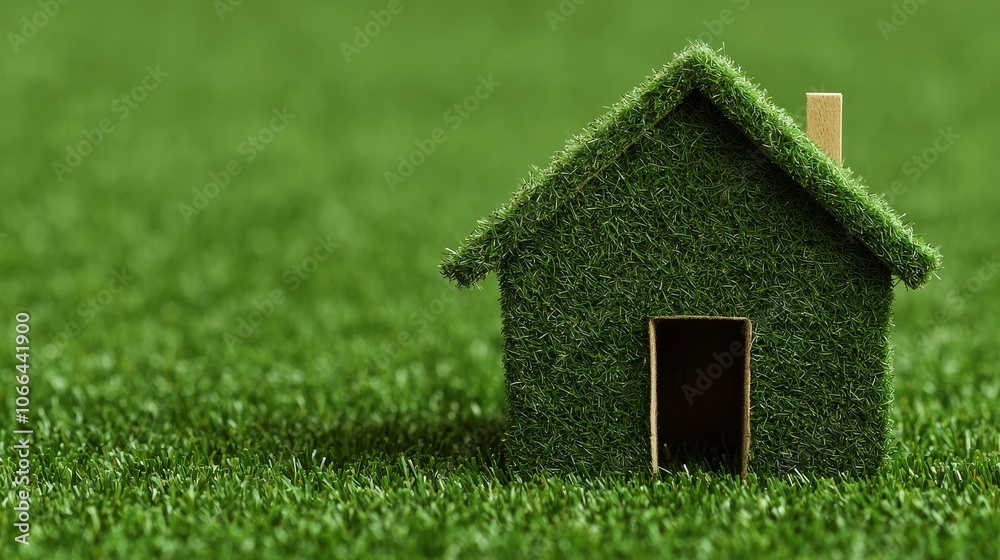 Eco-Friendly House Model on Green Grass Landscape Eco-Friendly House Model on Green Grass Landscape