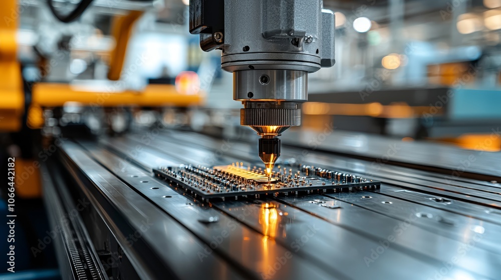 Soldering Robot in Action at Industrial Workspace Soldering Robot in Action at Industrial Workspace
