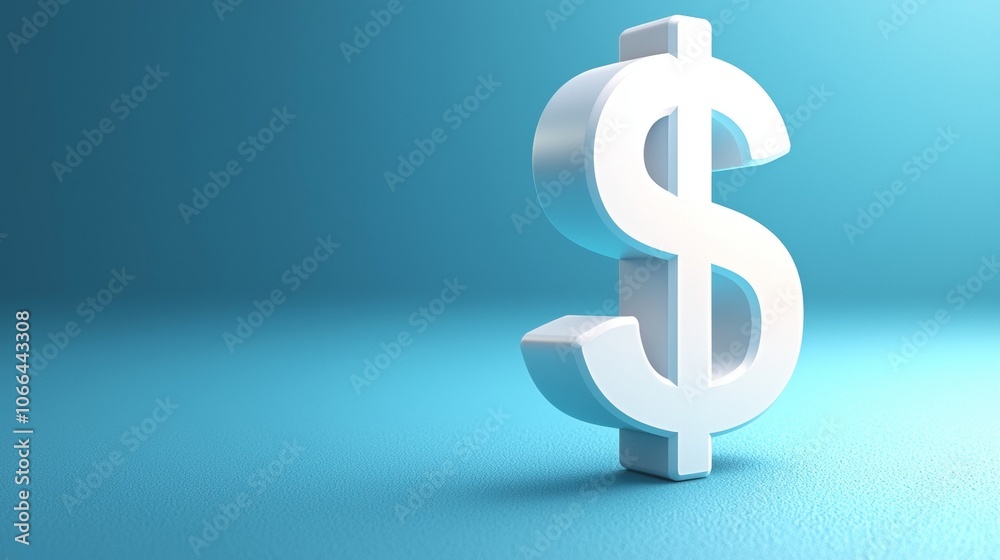 Obraz premium cost of capital investment concept. A shiny 3D dollar sign sits against a soft blue background, symbolizing finance, wealth, and currency.