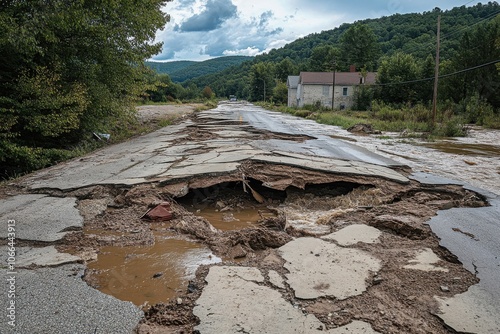Obraz na płótnie Hurricane helene ravages shallow water crossing on new river in fries w salonie