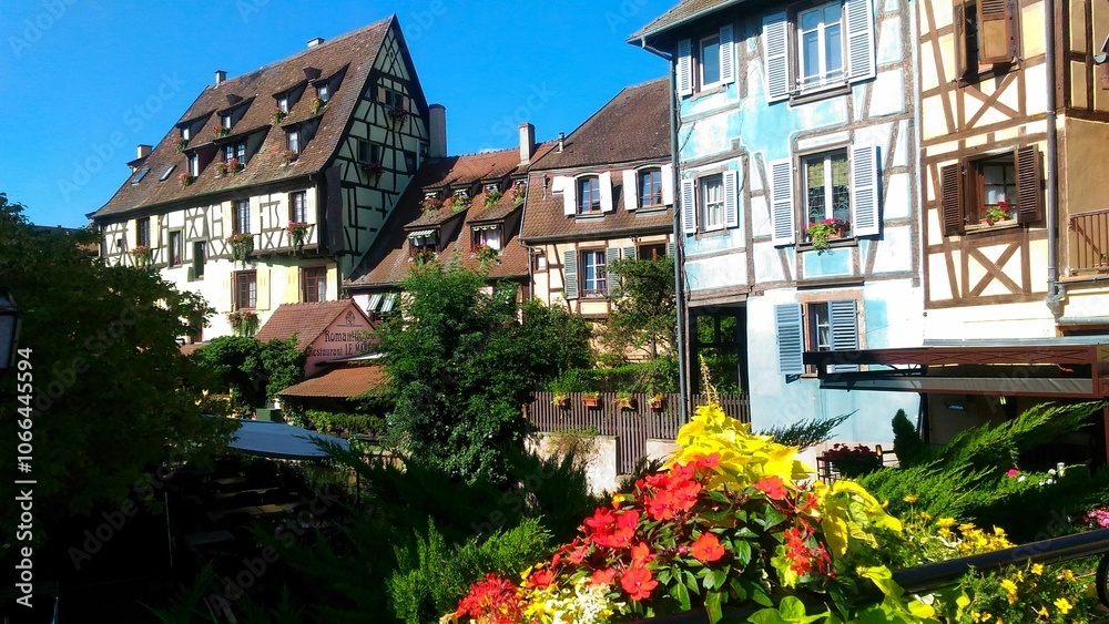 Fototapeta premium Panoramic view of the typical houses of Colmar, in Alsace, during a summer day