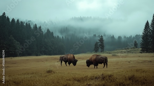 Fototapeta Naklejka Na Ścianę i Meble -  European Bison (Bison bonasus) in the field