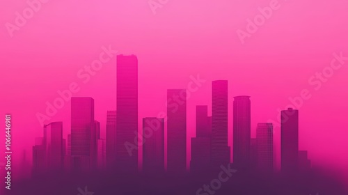 Urban Sunset with Pink Sky Over City Skyline