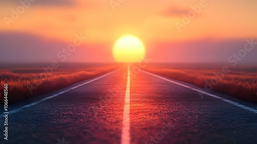 3D Bokeh Digital Art Open Road Disappearing Horizon Sunrise Road Trip Adventure Breathtaking View Soft Bokeh Effects Limitless Possibilities Icon Isolated White Background