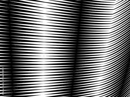 Abstract art geometric background with abstract 3d black white stripes pattern. Black and white optical illusion with waves and transitions.