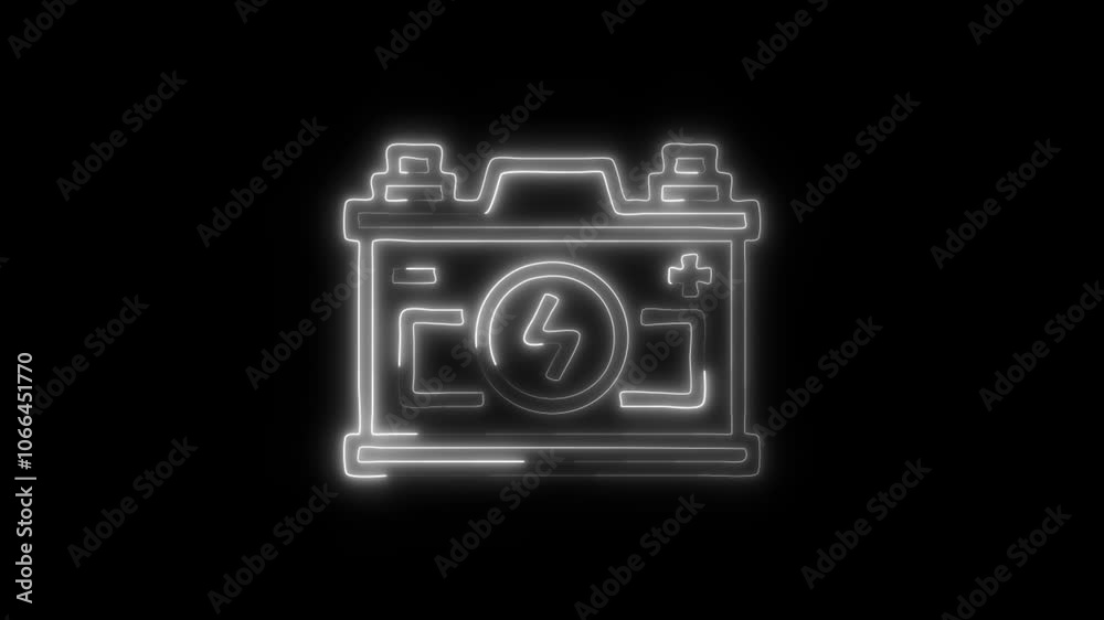 Glowing Battery Icon and Symbol in HD Video Neon Animation on Black Background Glowing Battery Icon and Symbol in HD Video Neon Animation on Black Background