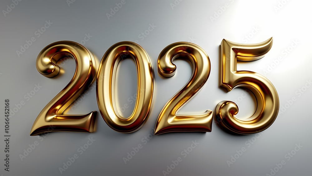 Golden 2025 year 3D text effect cosmic pop art gold sticke Golden 2025 year 3D text effect cosmic pop art gold sticke