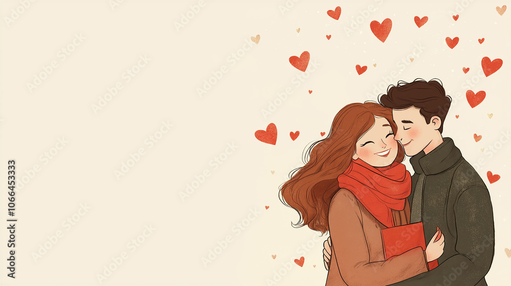 Happy beautiful couple. Valentine's day, copy space text Happy beautiful couple. Valentine's day, copy space text